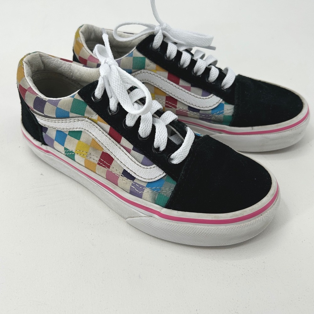 Vans Old Skool Kids 13.5 Multi Color Checkerboard Black Suede Sneakers